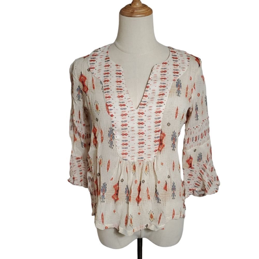 Lucky Brand Cream Sheer Printed Top